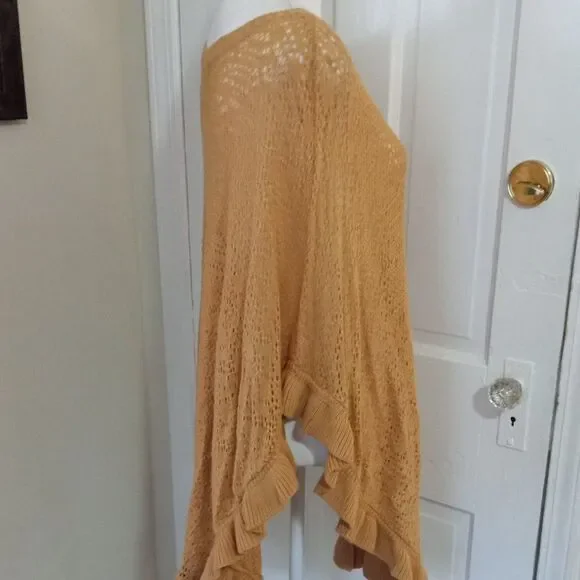 ROAMAN'S Women's Crochet Look Knit Poncho (Size S / 12w) Gold Color - Picture 4 of 6